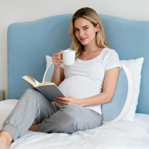 Vista 8 de Almohada de embarazo, almohada de cuña de embarazo para dormir portátil, almohada de maternidad para mujeres embarazadas, almohada corporal