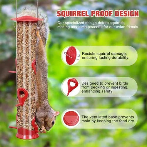 Vista 5 de ERYTLLY Pack de 2 comederos para pájaros para exteriores, colgantes con 6 puertos de alimentación, tubo sólido extra grueso transparente, resistente
