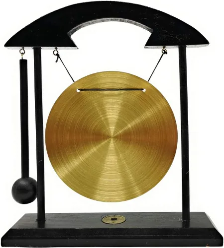 Vista 3 de THY COLLECTIBLES Gong Bell de escritorio de Feng Shui de latón con soporte y pisón para decoración del hogar, dragones gemelos