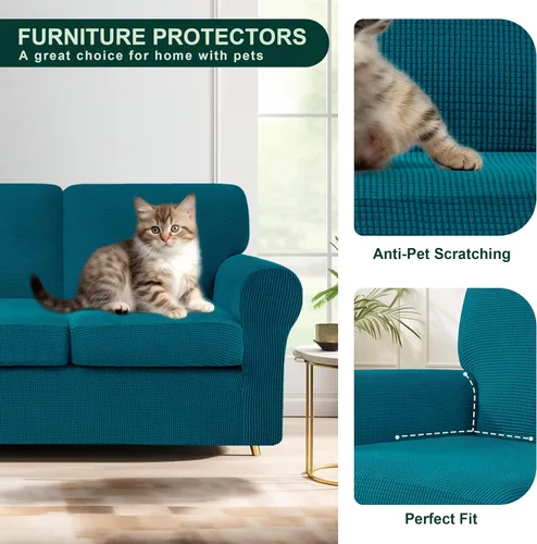 Vista 305 de CHUN YI Fundas para sofá de 7 piezas, lavables, fundas elásticas para sofá de 3 cojines con respaldo y fundas de cojín separados, protector