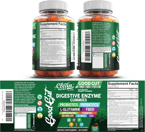 Vista 9 de Clean Nutraceuticals Enzimas digestivas con probióticos y prebióticos para la salud digestiva Gomitas y L-Glutamina para la salud intestinal