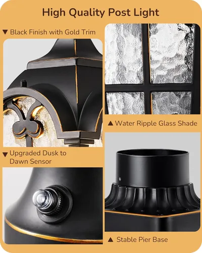 Vista 7 de EDISHINE Lámpara de poste exterior grande de atardecer hasta el amanecer, lámpara de poste de 21.9'' H 120V con base de montaje en muelle, lámpara