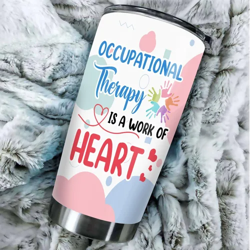 Vista 5 de Vaso de acero inoxidable para terapeuta ocupacional de 20 onzas, regalo para manos pequeñas de trabajo de corazón, regalo para cumpleaños, Navidad