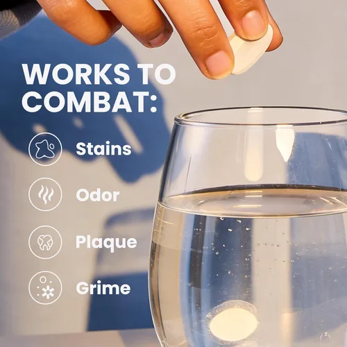 Vista 13 de Limpiador de retenedores y recipiente de remojo, tabletas de limpieza sin ensuciar con estuche universal de baño para dentaduras postizas y colador