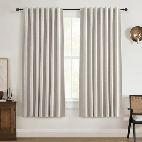 Vista 42 de Juego de 2 cortinas 100% opacas, 84 pulgadas de largo, dormitorio, estéticas, aislamiento térmico, eficiencia energética, mezcla de algodón y lino