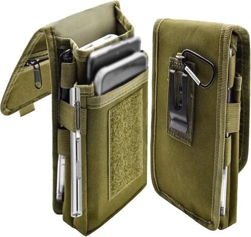 Vista 11 de Funda doble para teléfono, bolsa grande para teléfono inteligente, soporte para teléfono celular con cinturón para iPhone 16/15/14 Pro Max y Azul