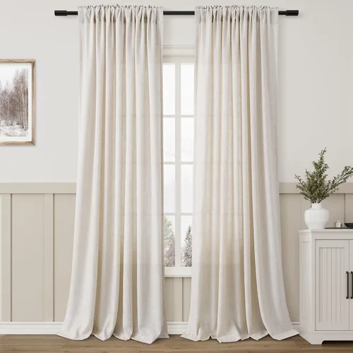 Vista 176 de Aersas Aqua Green Linen Curtains 84 Inches Long 2 Panels Set Back Tab Rod Pocket Living Room Curtain Farmhouse Rustic Light Filtering Hook Drapes