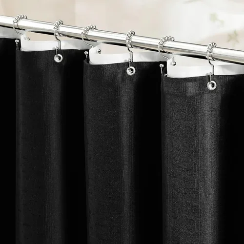 Vista 44 de BTTN Cortina de ducha extra ancha, de 108 x 72 pulgadas, juego de cortina de ducha de tela impermeable texturizada de lino con 18 ganchos