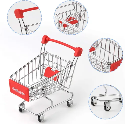 Vista 3 de Shindel Mini Carrito de Compras para Niños, Juego de Simulación de Tienda de Comestibles para Niños Pequeños, Carrito de Mano Trolley