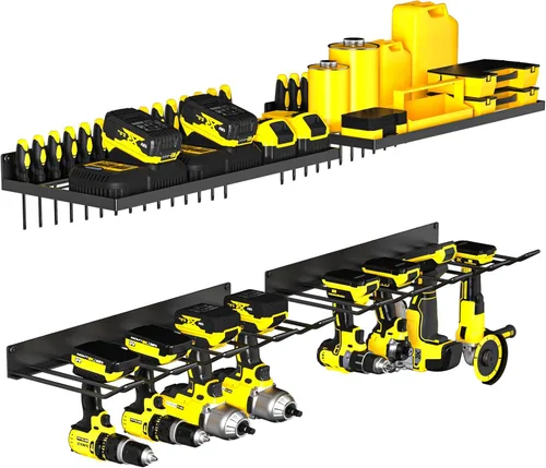 Vista 12 de MOOMSINE Large Power Tool Organizer Wall Mount with Charging Station, 400lbs Metal Storage Rack with 8 Cordless Drill Holder, 4 Tier Heavy Duty