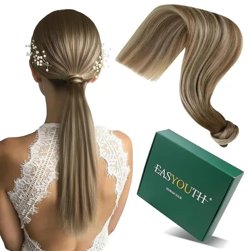 Vista 64 de Easyouth - Extensiones de cabello con alambre rubio, extensiones de cabello humano real, reflejos rubios ceniza, extensión de cabello rubio con hilo