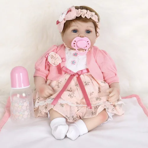 ENADOLL Reborn Baby Doll - Juego de regalo realista de vinilo de silicona rosa bebé, 16 pulgadas, con peso, cuerpo suave, realista, para edades de 3