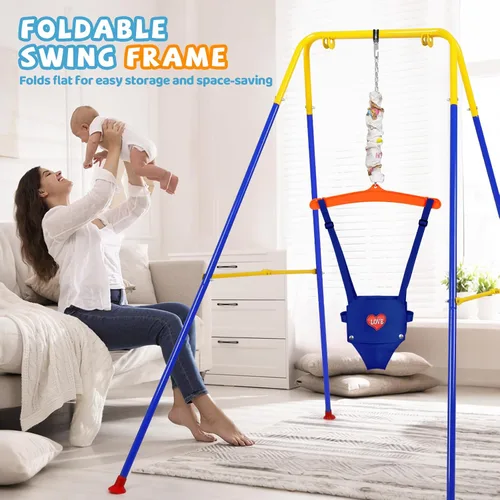 Vista 6 de Jersey de bebé con soporte, para bebés de 6 a 24 meses, puentes y gorilas con cadena ajustable, fácil de montar y almacenar, para jugar