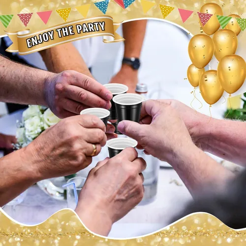 Vista 4 de Roshtia Paquete de 100 vasos de plástico de 2 onzas, mini vasos de chupito desechables de graduación de 2 onzas para fiesta de graduación, boda