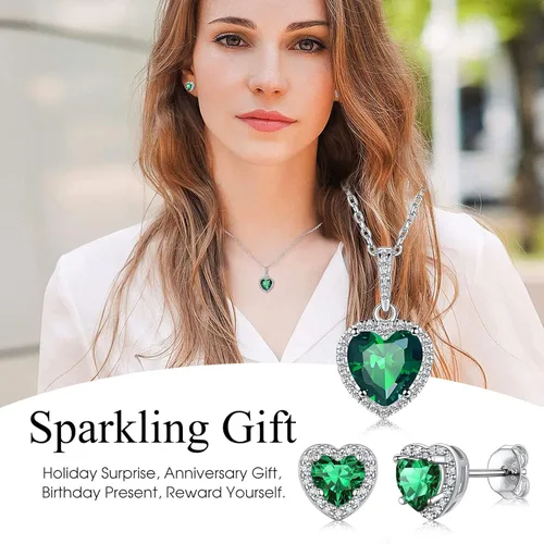 Vista 5 de Bestyle Sparkling 925 Sterling Silver Birthstone Stud Earrings for Women, Heart Round Teardrop Square Crystal Solitaire Diamond Studs Halo Earrings