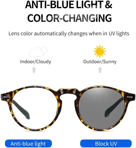 Vista 4 de SunRay Ultralight Photochromic Anti Blue Light Sunglasses for Men Women, Anti Glare, 100% UV Blocking Glasses