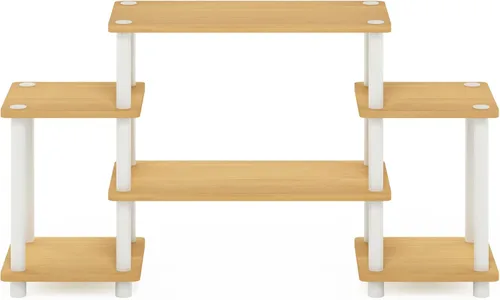 Vista 7 de Furinno Turn-N-Tube - Soportes para TV sin herramientas, madera de haya/blanco, esquina cuadrada