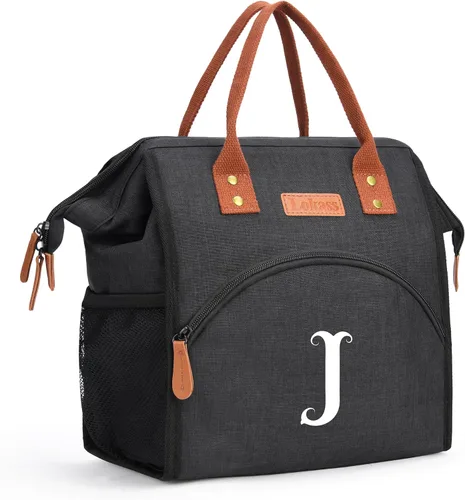 Vista 30 de Lonchera personalizada para mujer, inicial, bolsa de almuerzo aislada reutilizable, lonchera térmica de apertura amplia para adultos, bolsa