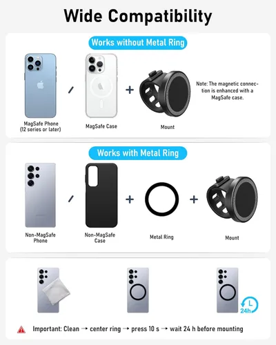 Vista 7 de Soporte para teléfono de cochecito, compatible con MagSafe, soporte magnético para manubrio, 17 imanes fuertes N52, se adapta a cintas de correr