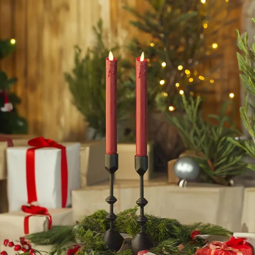 Vista 7 de Luminara Vela cónica de ventana marfil y bronce, 1 x 9.75 pulgadas, sin llama, parpadeante, patentada de plástico de llama real, funciona