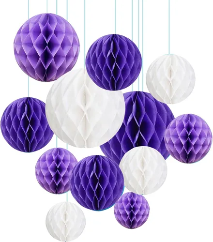 Vista 14 de ZOOYOO 12 bolas de panal de 6 pulgadas y 10 pulgadas para decoración de pompones de papel de seda colgantes para graduación, aniversario, Año Nuevo