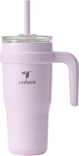 Vista 27 de REDUCE Vaso de acero inoxidable de 24 onzas con asa, con aislamiento al vacío de doble pared, tapa a prueba de sudor y popote reutilizable, mantiene