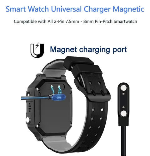Vista 3 de Paquete de 2 cargadores universales para reloj inteligente, accesorios de reloj, 22.4 pulgadas, USB, 2 pines, 2.4 pulgadas, cable de carga magnético