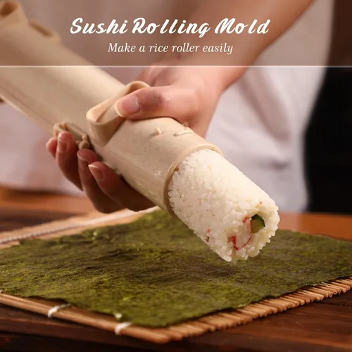 Vista 3 de Delamu Kit de fabricación de sushi, kit de rodillo de bazooker 22 en 1 con alfombrillas de bambú, cuchillo de chef, molde de arroz para sushi