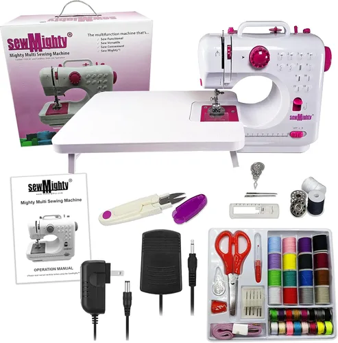 Vista 7 de Mini máquina de coser portátil, funciona con batería y CA, 12 patrones de puntada programados, doble velocidad, cose hacia adelante y hacia atrás