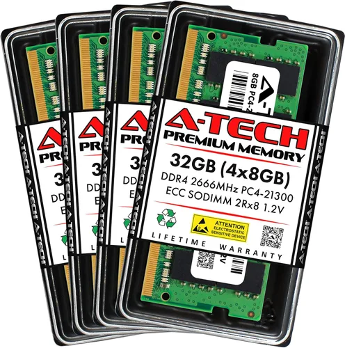 Vista 26 de A-Tech 4GB DDR4 2133MHz PC4-17000 ECC SODIMM 1Rx8 Rango único 1.2V 260-Pin Módulo de actualización de memoria RAM para Microserver, estación