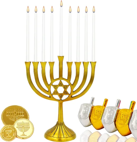 Vista 4 de 2 paquetes de velas de menorá de Janucá de lujo azules y blancas con forma de cono para las 8 noches de Janucá, tiempo de combustión de 45 minutos