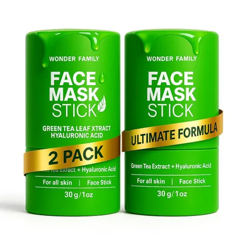 WONDER FAMILY Máscara de té verde en barra – Limpiador de poros Green Stick – Previene puntos negros – Limpieza profunda de arcilla hidratante –