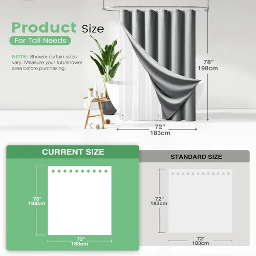 Vista 474 de Cortina de ducha de tela Dynamene verde oscuro - Cortinas de baño de tela de nido de abeja texturizadas resistentes, juego de cortinas de baño