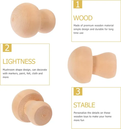 Vista 9 de EXCEART Juego de 30 piezas de hongos de madera naturales sin terminar con formas de hongos, figuras de hongos, mini muñecas de madera para artes
