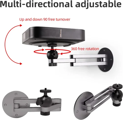 Vista 2 de Soporte de pared plegable para proyector de aleación de aluminio, soporte de pared ajustable para proyector, soporte de proyector universal