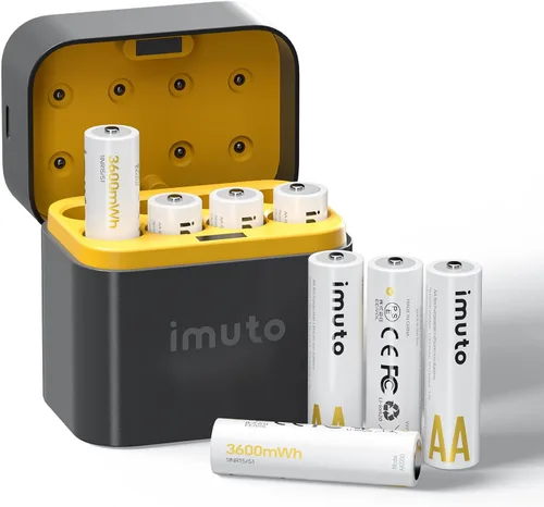 Vista 12 de imuto Baterías recargables AA, baterías de litio de 3600 mWh AA, paquete de 4, salida de 1.5 V 2 A, doble batería, vida útil de más de 1600 ciclos