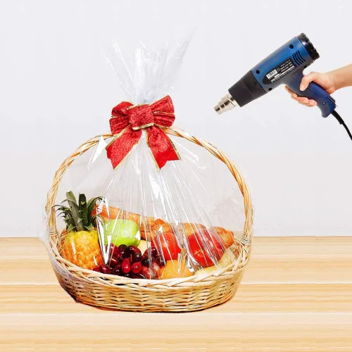 Vista 6 de LazyMe 32 x 40 pulgadas, cesta de Navidad de celofán, bolsas retráctiles grandes, transparentes, 5 paquetes