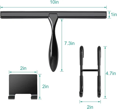 Vista 5 de Escobilla de ducha para puertas de cristal, escobilla de ducha de 10 pulgadas, color negro mate para puertas de ducha, espejo, ventanas, con gancho