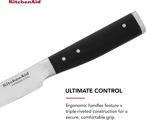 Vista 4 de KitchenAid Gourmet - Cuchillo utilitario forjado de triple remache de borde fino con cubierta de hoja de ajuste personalizado, 4.5 pulgadas
