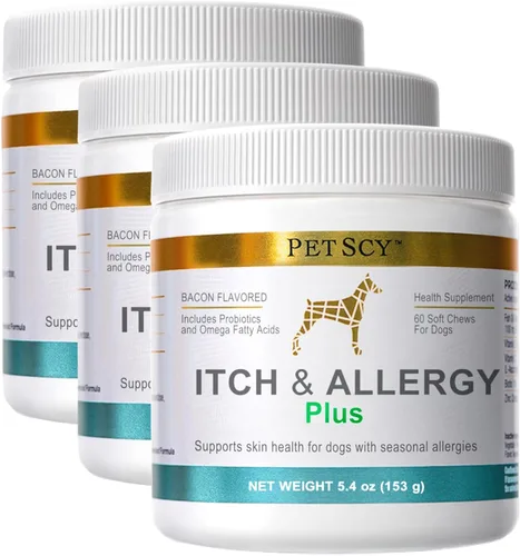 Vista 12 de PetScy Golosinas masticables para el alivio de la picazón y las alergias para perros con piel, orejas y patas con picazón Probióticos, moringa