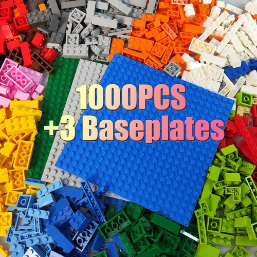 Vista 11 de HUIZDQ 500 piezas de ladrillos de construcción clásicos y 1 placa base gris, ladrillos de 2 x 4, juguetes de construcción creativos a granel, Negro