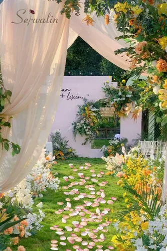 Vista 7 de Serwalin Flores artificiales, ramos de novia de boda y 300 pétalos de rosa de seda, pétalos de flores para bodas, pétalos de oro rosa