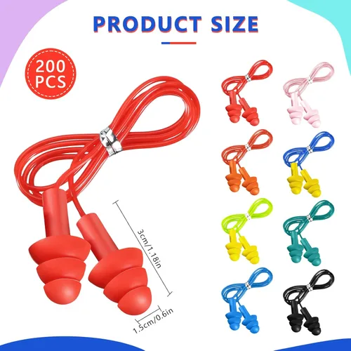 Vista 2 de Xuhal 200 pares de tapones para los oídos con cable, tapones para los oídos de silicona a granel con reducción de ruido, tapones para los oídos