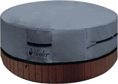 Vista 21 de UCEDER Cubierta redonda para bañera de hidromasaje, impermeable al aire libre (83 x 20 pulgadas), protector de poliéster 600D resistente para bañera