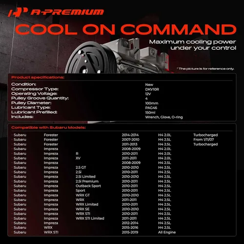 Vista 2 de A-Premium Compresor de Aire Acondicionado AC con Embrague Compatible con Subaru Forester 2007-2014, Impreza 2008-2014, WRX 2015-2016, WRX STI