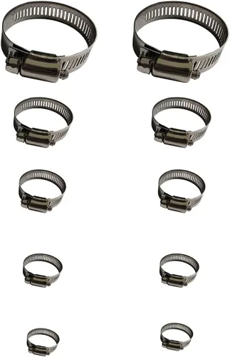 Vista 7 de Abrazadera de manguera, paquete de 10 abrazaderas de manguera de engranaje helicoidal de acero inoxidable 304 ajustable de 6 a 2.008 in, abrazaderas