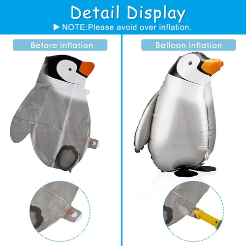 Vista 3 de Zhanmai 6 globos de pingüino que camina con temática de pingüinos, suministros de decoración de fiesta temática de pingüinos, globos de helio