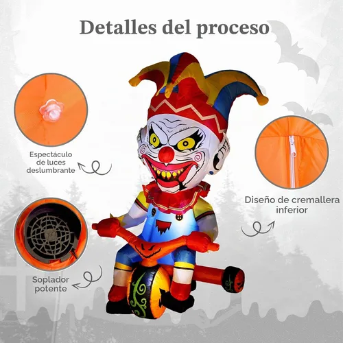 Vista 5 de WBHome 3 m Arco de payasos inflables de Halloween para decoración de exterior, del Día de los Muertos, para patio con luz LED integrada