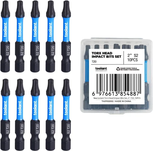 Vista 20 de toolant Brocas Torx de impacto de 2 pulgadas, paquete de 25 (T10), brocas de estrella de atornillado de acero S2 de vástago hexagonal de 1/4