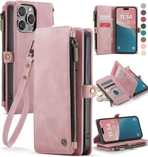 Vista 13 de Defencase Funda Magnética de Cartera para iPhone 15 Pro Compatible con Magsafe con Bloqueo RFID Correa con Cremallera Portador de Tarjetas